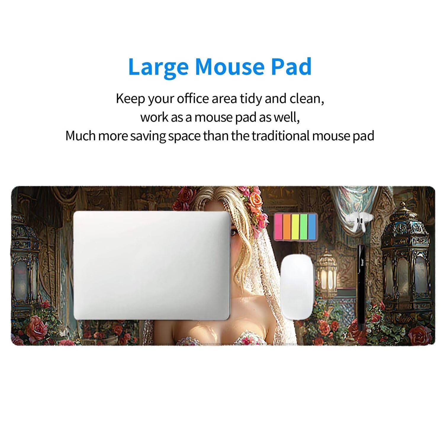 Tappetino per Mouse XXL 1200 x 400 mm Tappetino Mouse Gaming Grande, Mousepad con Base in Gomma Antiscivolo, Tappeto per Tavolo da Gaming per Mouse e Tastiera, Accessori PC (Bellissima ragazza) u-563