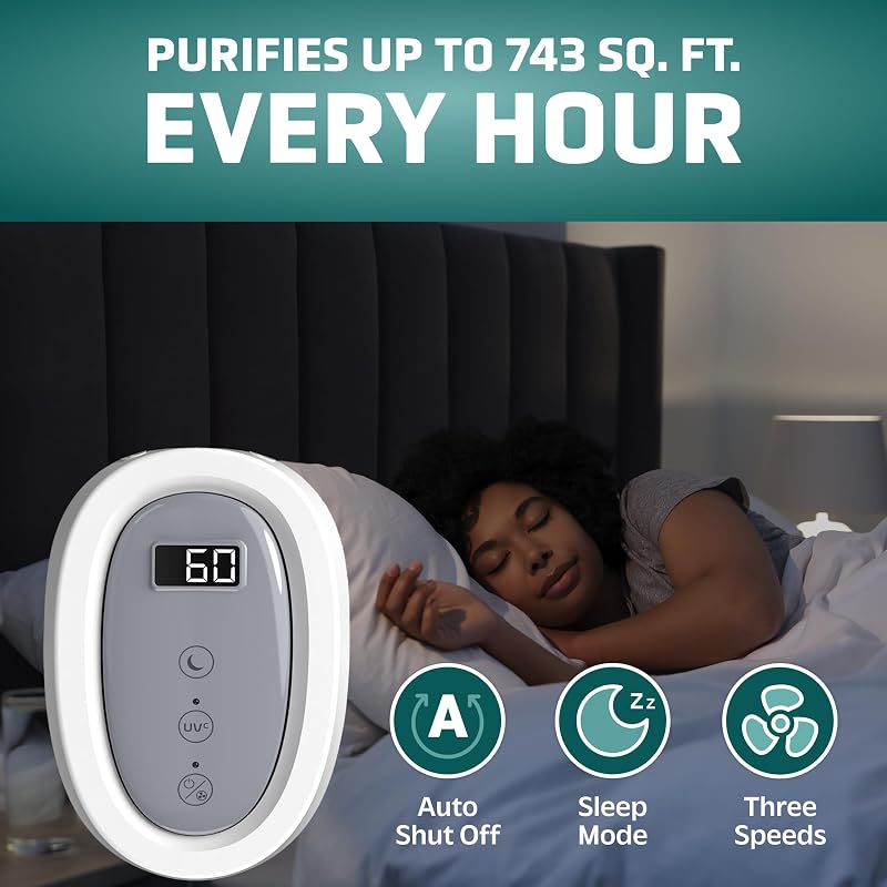 GermGuardian HEPA Indoor Large Room Air Purifier for Home - Pet Dander, Dust, Pollen, Smoke, and Odors in Bedroom, Office, and Kitchen - Air Quality Monitor and UV-C Light Combo - White image 2