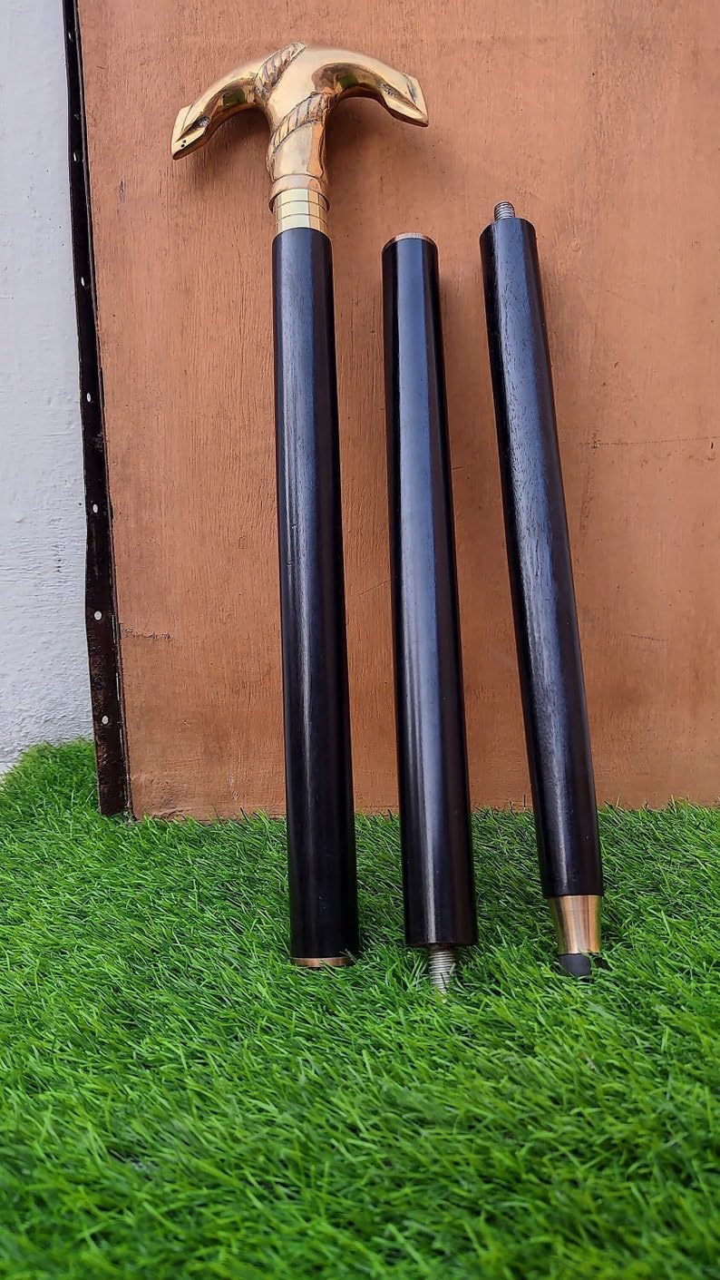 Bastone da passeggio in legno con manico pieghevole, design vintage, bastone da passeggio con testa di bastone, regalo per padre canna per uomini e donne, 91,4 cm, ottone/nero