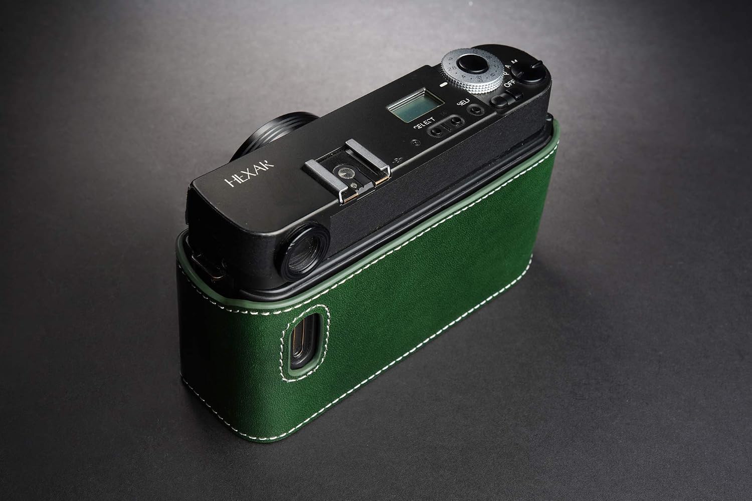 Hexar AF Case, BolinUS Handmade Genuine Real Leather Half Camera Case Bag Cover for Konica Hexar AF Camera with Hand Strap (Green)