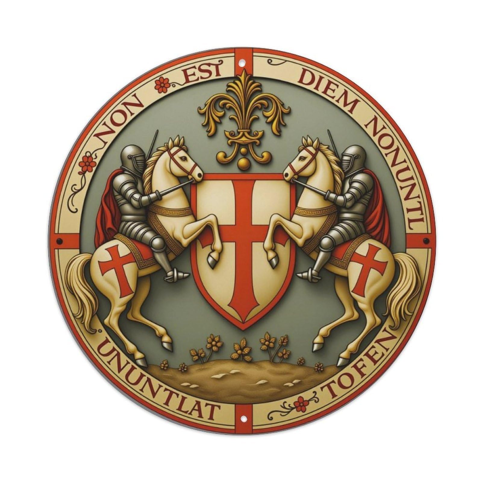 Medieval Knight Coat Of Arms Round Decorative Sign Vintage Aluminium Metal Sign, Retro Wall Decor for Home, Bar, Garage & Farmhouse 20x20cm