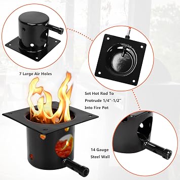 Upgraded Fire Burn Pot and Hot Rod Ignitor Kit Replacement Parts for Traeger, Pit Boss & Camp Chef Pellet Grill Smoker, Durable Fire Burner Pot with Ash Remover, Screws & Fuse, Enamel Fire Pot
