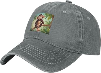 Black Adult Baseball Cap Hat Monkey On The Coconut Tree Printing for Men and Women Stylish Durable