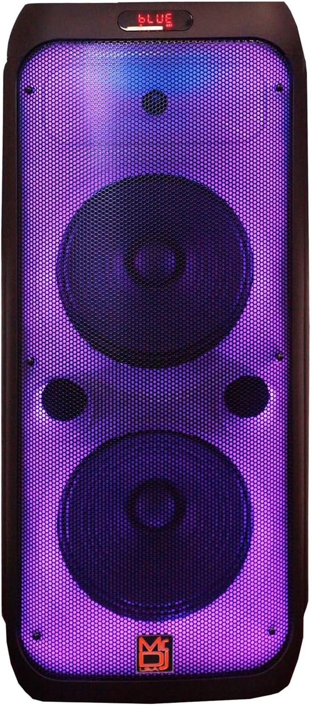 MR DJ USA FLAME4200 10" X 2 Rechargeable Portable Bluetooth Karaoke Speaker with Party Flame Lights Microphone TWS USB FM Radio + 54-LED Slim Par Wash DJ Light