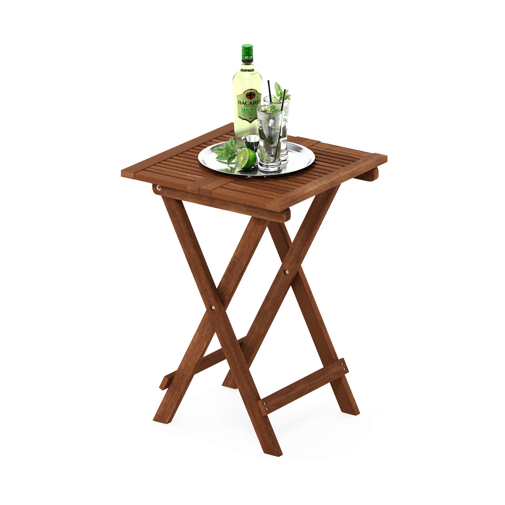 Walplus Tioman Folding Table - Natural Hardwood, Malaysian Meranti Wood, Teak Oil Treated, Brown