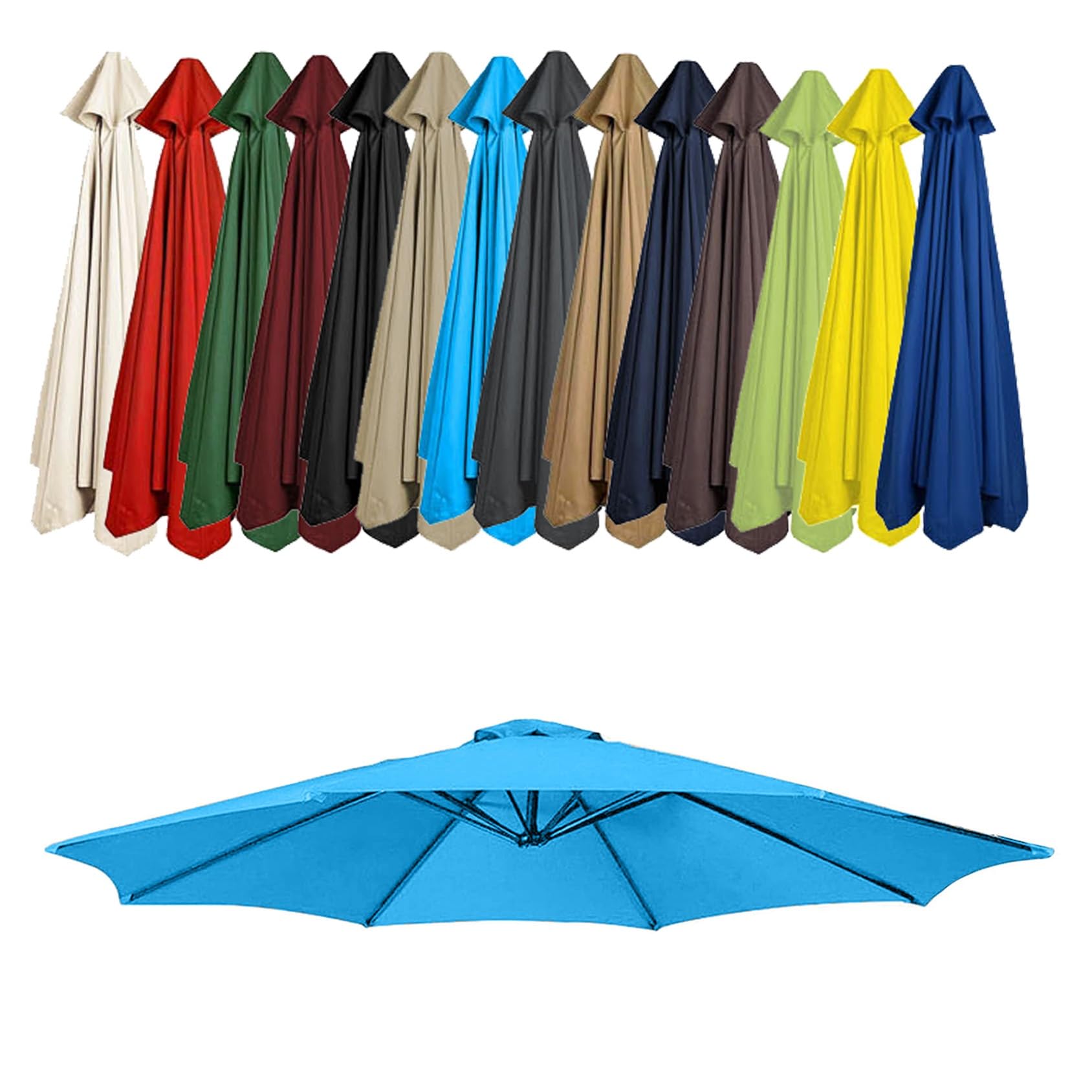 GZDXBF Patio Umbrella Replacement Canopy, Parasol Canopy Cover For 200cm/270cm/300cm +6 Arms/8 Arms Parasol, Uv-Resistant, Waterproof, Washable(Color:Lake blue,Size:6 ribs: 3m/9.8ft) — image 1