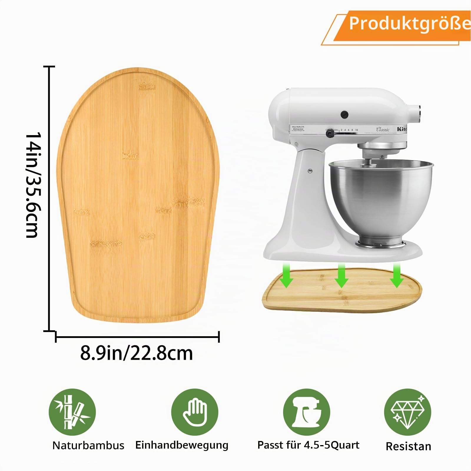 Bamboo Mixer Schieber kompatibel mit Kitchen Aid 4.5/5 Quart Tilt Head Stand Mixer, K45SS Küche Attachment Schiebe Matte