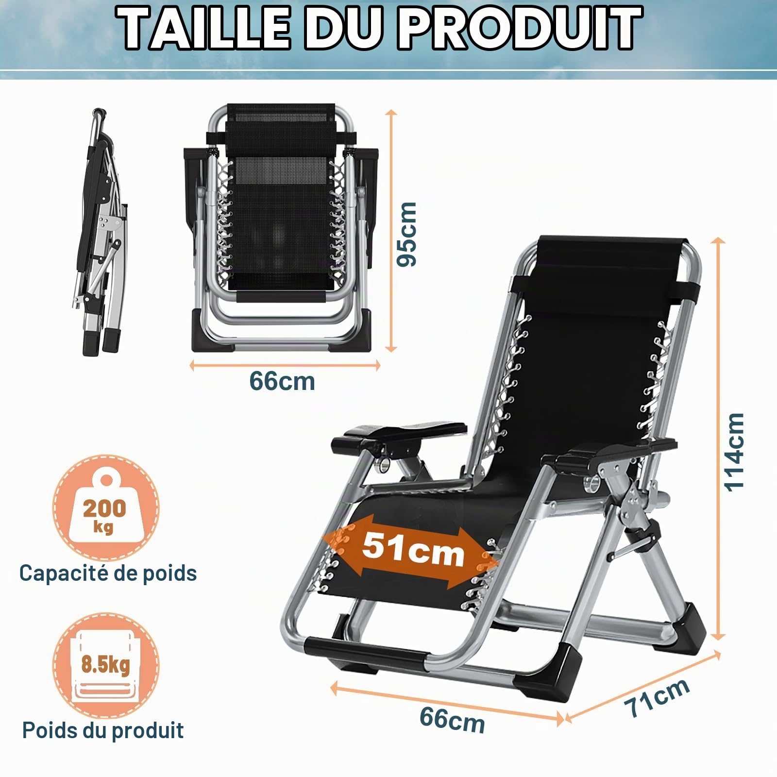 MOPHOTO Zero Gravity Chaise inclinable Pliante avec Coussinet et Poche latérale, Charge de 200 kg, Parfaite pour la Sieste, Le Salon, Le Balcon, Le Jardin, la terrasse（Gris Clair）