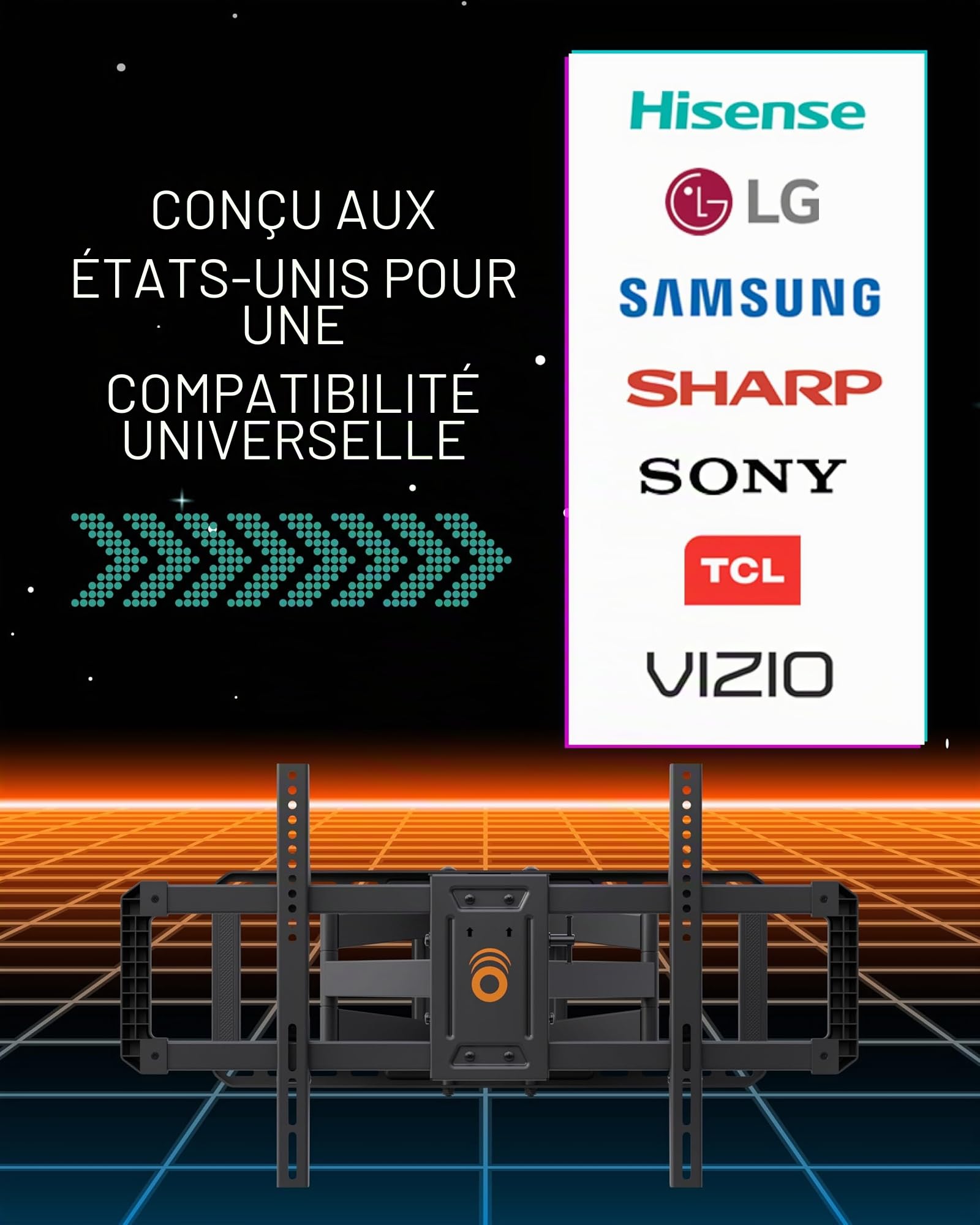 ECHOGEAR MaxMotion Support Mural pour Grands téléviseurs de 42 à 90 Pouces, pivotant, inclinable et Extensible, Design Universel Compatible avec Samsung, Vizio, matériel et gabarit de perçage Inclus