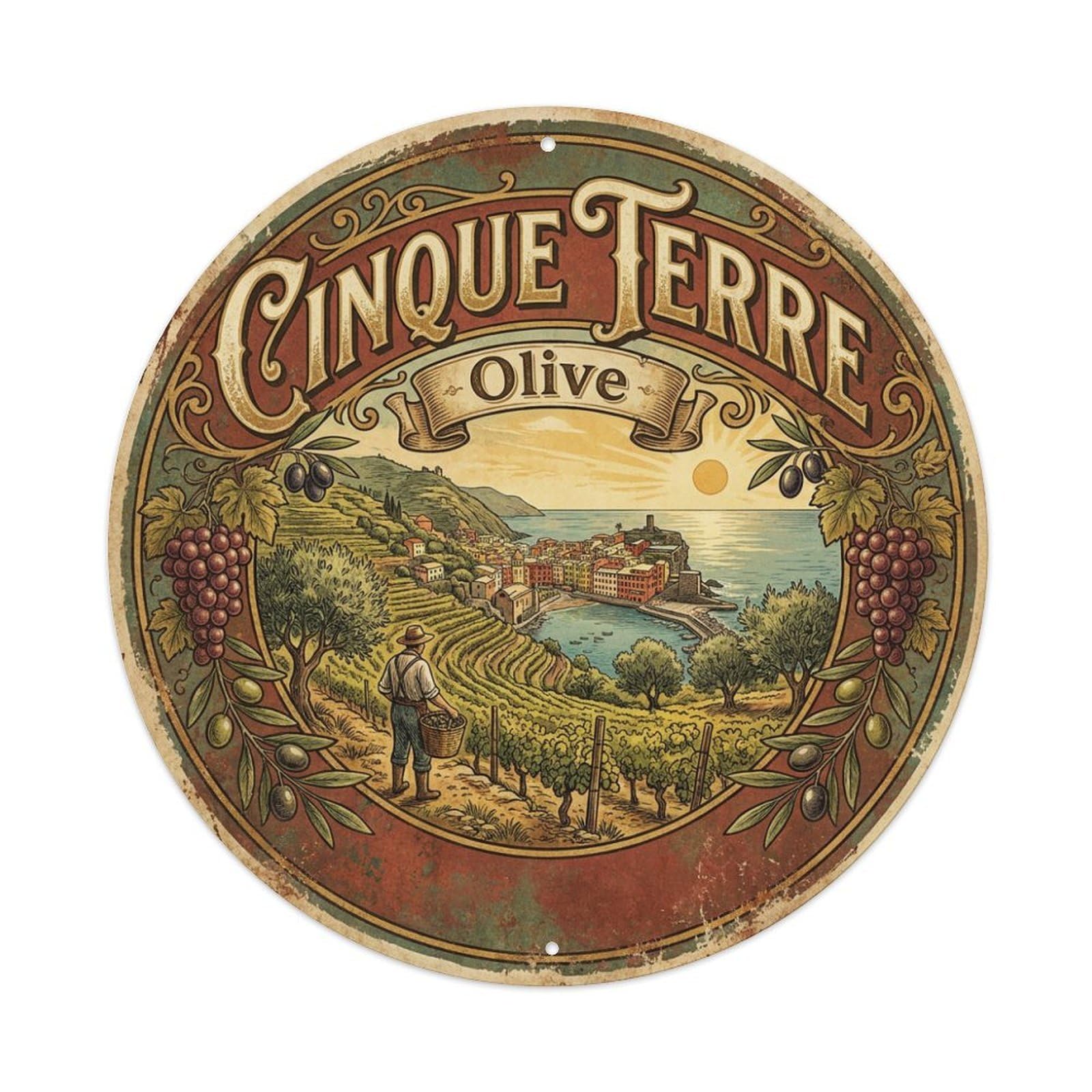 Metal Tin Sign Italy Cinque Terre Vintage Travel