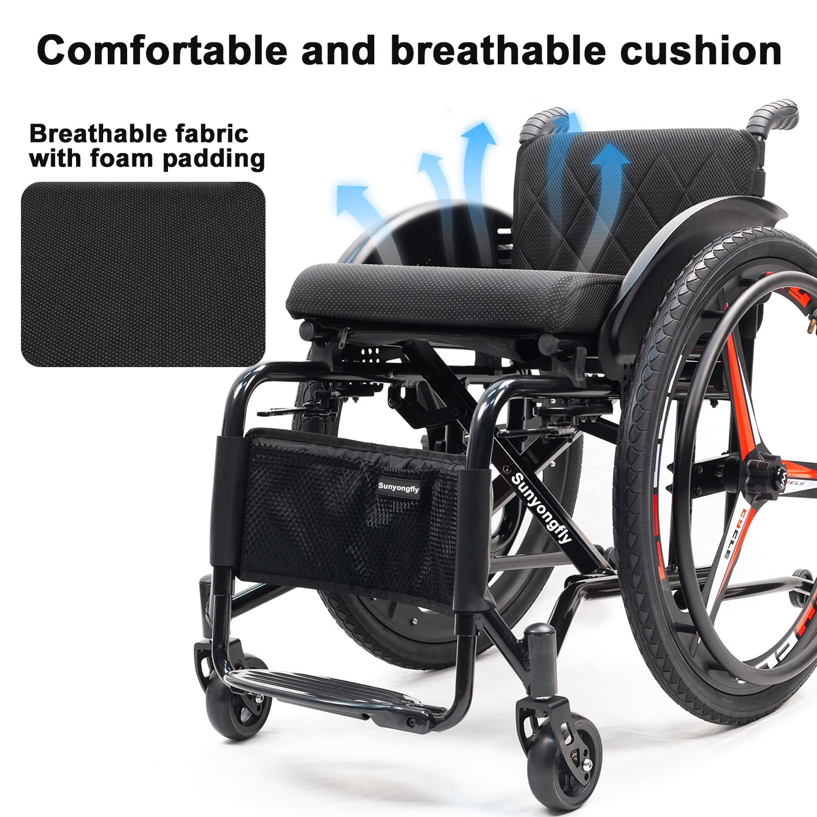 Silla de Ruedas Ligera para Adultos Silla de Ruedas de Aluminio Silla de Ruedas Deportiva Plegable Cómodo Respaldo Acolchado con reposapiés Ajustable y Altura de Asiento(Seat Width 40cm,B)