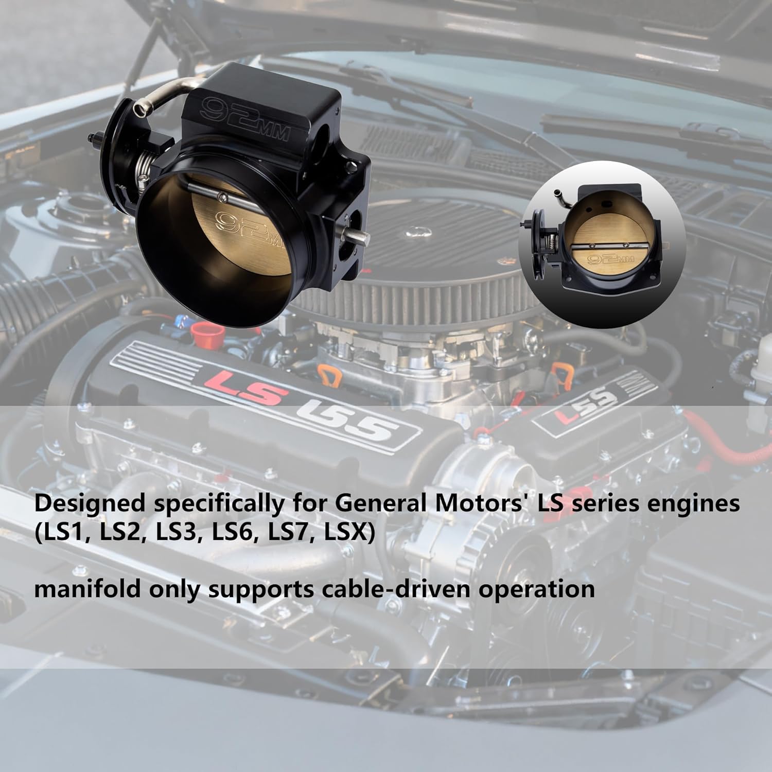 92mm Throttle Body 4 Bolts，for LSX LS1 LS2 LS3 LS6 LS7 for GM Gen III，Black