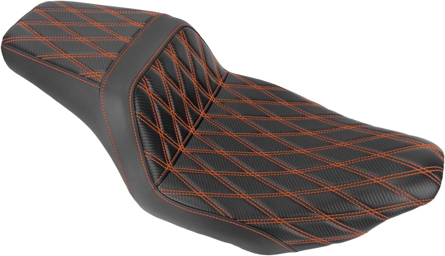 One-Piece Driver Passenger Seat Motorcycle 2-up Seat Fit for Harley Touring Electra Glide Road King Road Glide Street Glide 2024-Later (Orange Stitching)