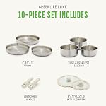 GreenLife 10 Piece Stainless Steel Pots and Pans, Detachable & Stackable Kitchen Set, Tri Ply Clad PFAS Free Cookware, Space Saving with Removable Handle, Induction & Oven Safe, RV Cookware, Glass Lid
