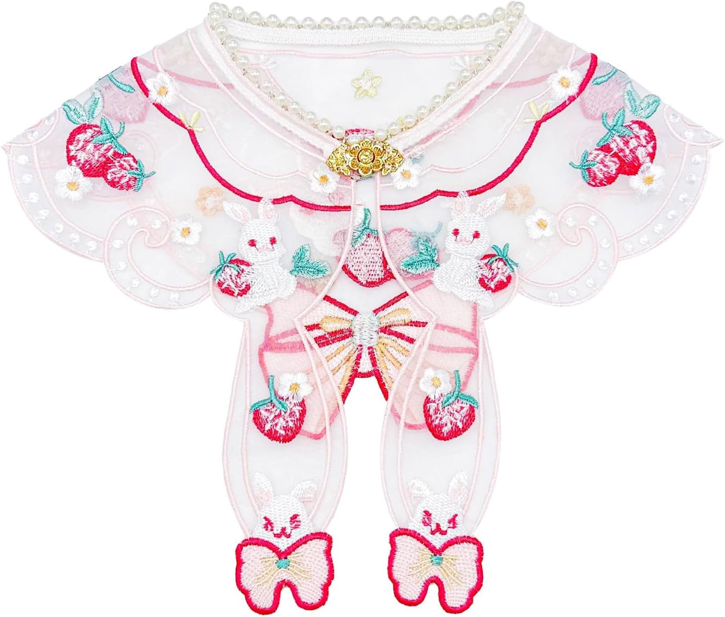 Anicent Collar Hanfu Yunjian Floral Embroidery Rabbit Decorative Embroidery Neck Yunjian Collar Decorative Hanfu Shawl False Collar Detachable