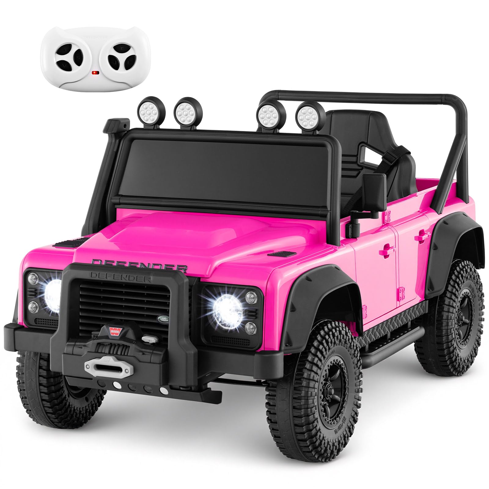 COSTWAY 12V Kids Ride on Car, Land Rover Licensed Electric Cars with Remote Control, Headlights, Horn, Music, Full Suspension Off-Road Toy Truck for Boys Girls (Pink)