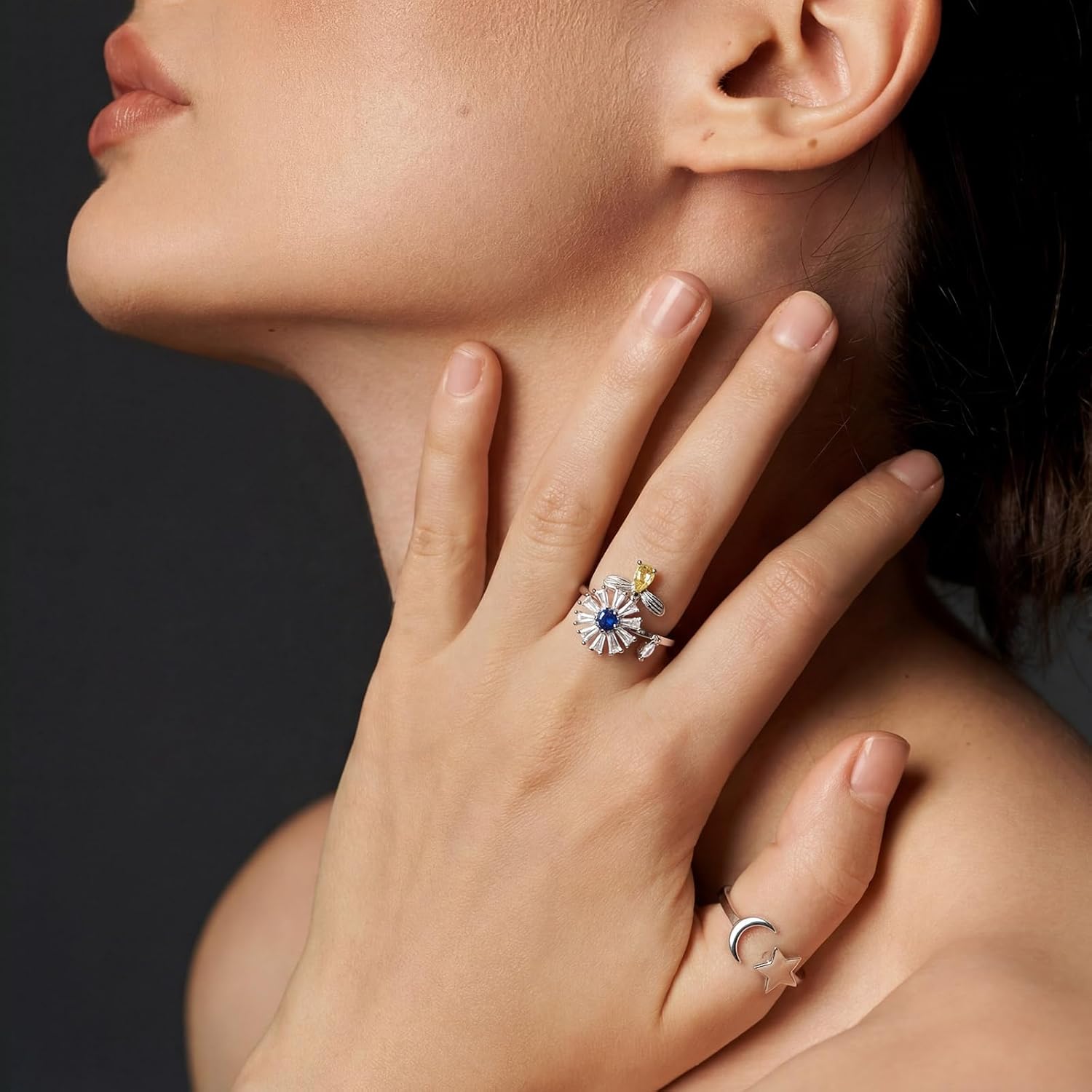 Tondiamo 6 Pcs Fidget Anxiety Rings Women Adjustable Spinner Ring Rotatable Open Cz Crystal Rings for Anxiety Stress Relief - Image 7