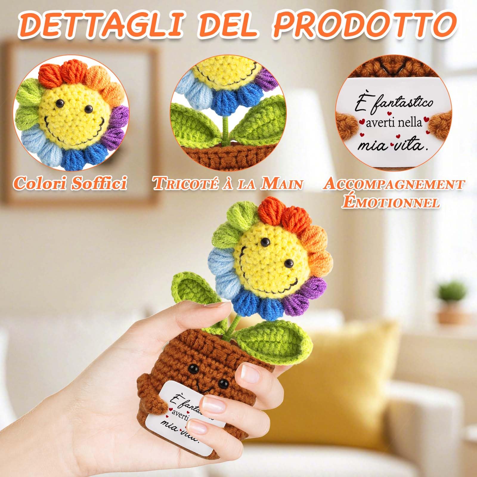 TCRZHHRX Fiore all'Uncinetto Lavorato a Mano con Carta Motivazionale - Regalo Emozionale per Donne,Ragazze | Positiva Regali Idea Compleanno,Laurea,San Valentino,Decorazione Casa