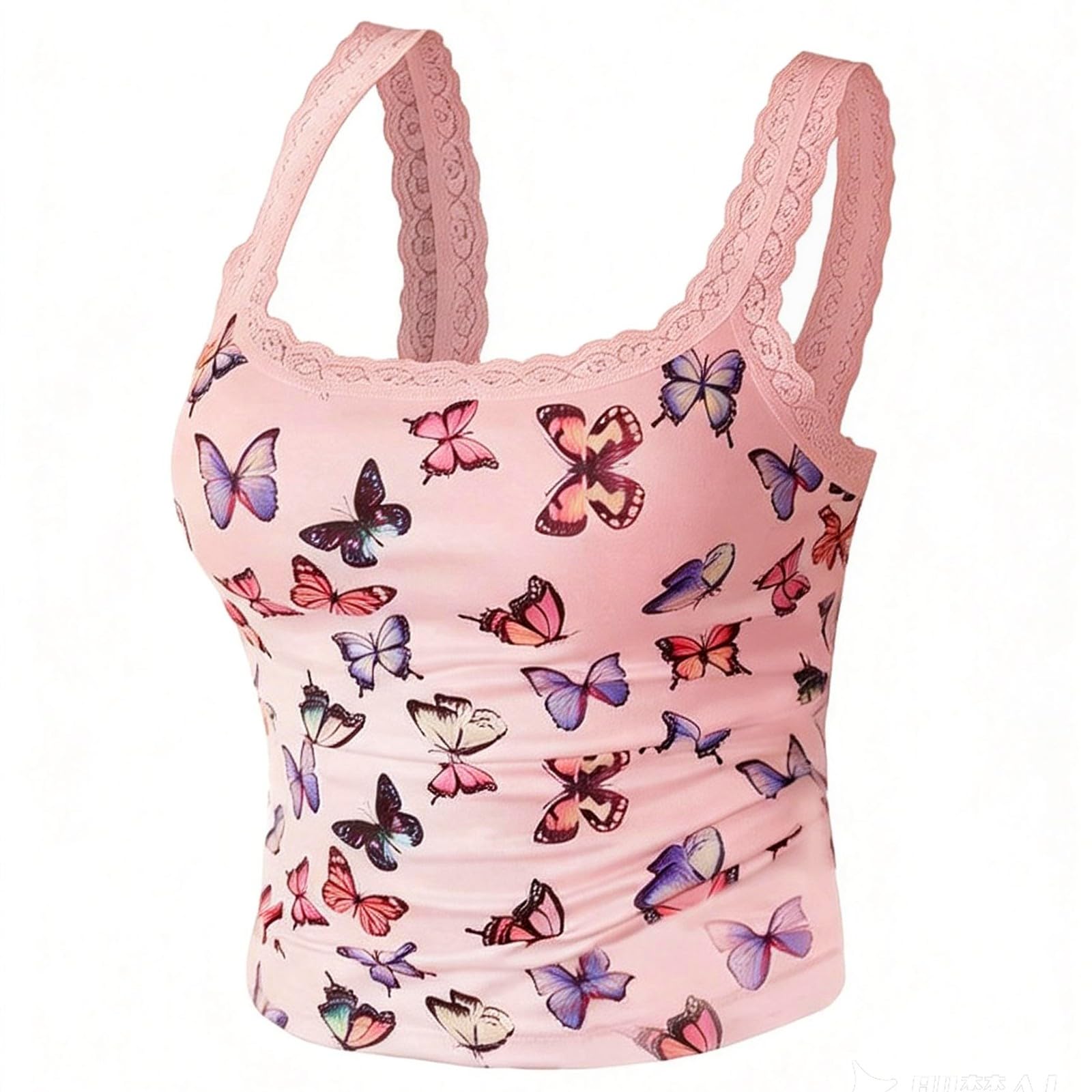 BUKKNYE Camisole Tank Tops for Women with Built in Bras Lace Cami Spaghetti Strap Womens Comfortable Undershirts Sexy Y2K Party Club Sexy Tops Pink