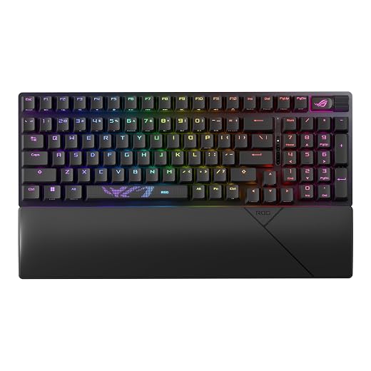 ASUS ROG Strix Scope II 96 Wireless – Mechanische Gaming-Tastatur – Tri-Modus, Multifunktions-Steuerung, ROG NX Snow und Hot-Swap, 3 Neigungswinkel und Handgelenkauflage, AZERTY