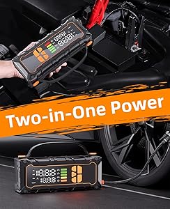 Jump Starter with Air Compressor - 4000A 12V Battery Jumper Starter Portable (7.0L Gas/ 6.0L Diesel) with 160PSI Tire Inflator, 10000mAh Jump Box Car Battery Jump Starter, Jumper Cables, LED Light