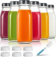 YEBODA 16oz Glass Milk Bottles with Tamper-Proof Lids (6 Pack) - Reusable Vintage Dairy Jars for Milk, Juice, Smoothies, Jam & More