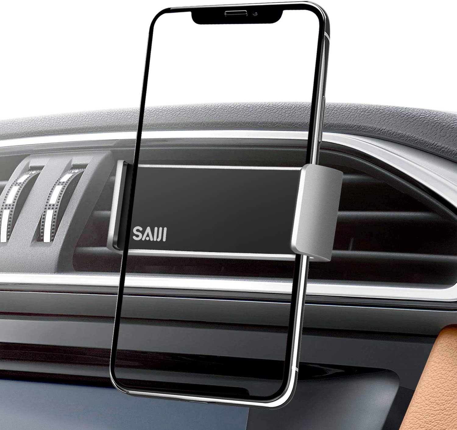 Saiji Air Vent Car Mount, More Secured Dual Clamp Grip, 360° Rotation Car Holder, Universal Cell Phone Holder Compatible with 4.7-6 Inch iPhone, Samsung, Nexus, Nokia, LG, Sony Smartphones (Silver)