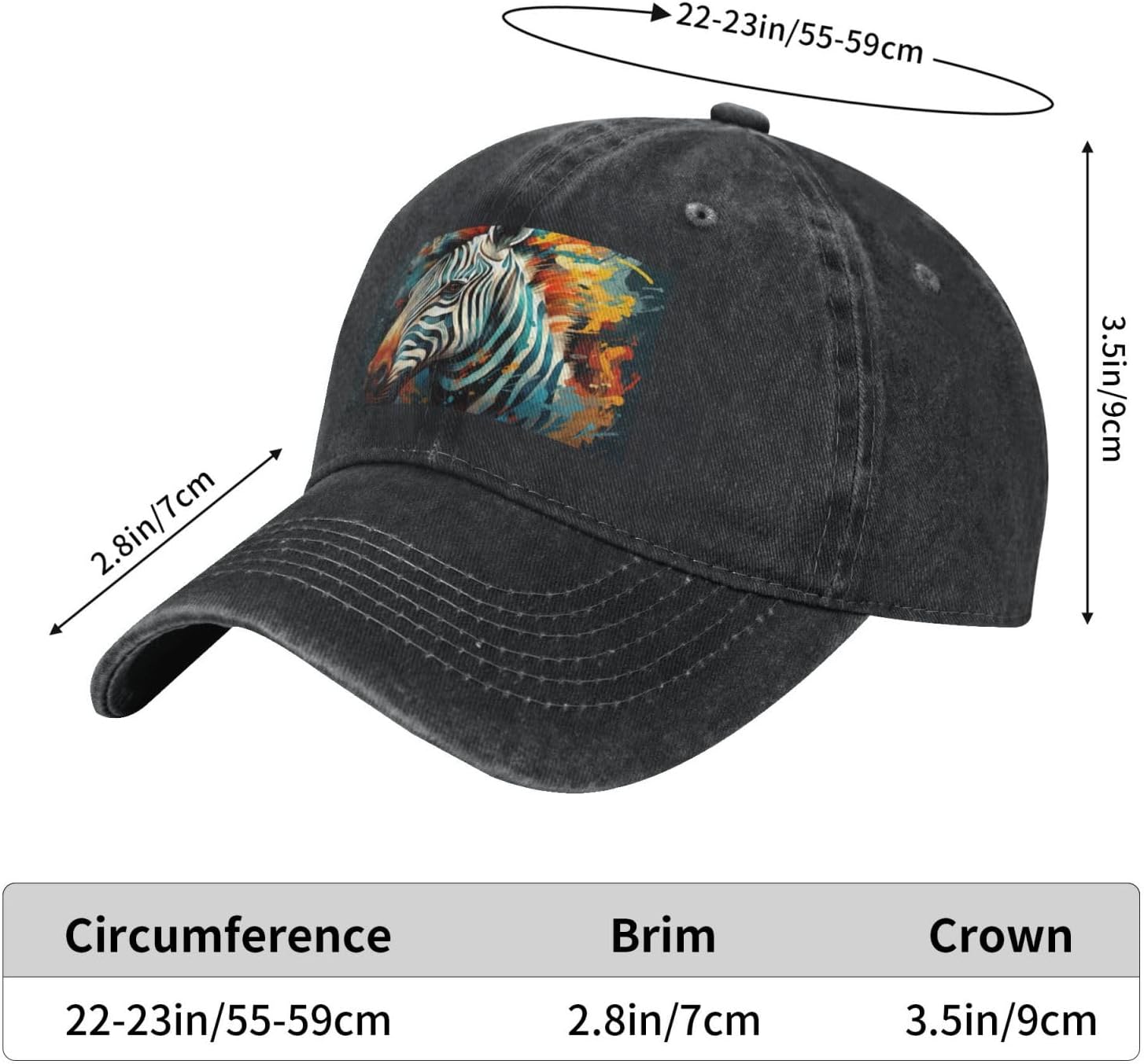 Abstract Animal Zebra Print Cowboy Hat Personalized Baseball Cap Fashion Hat Cap Funny Gifts for Women Men Black