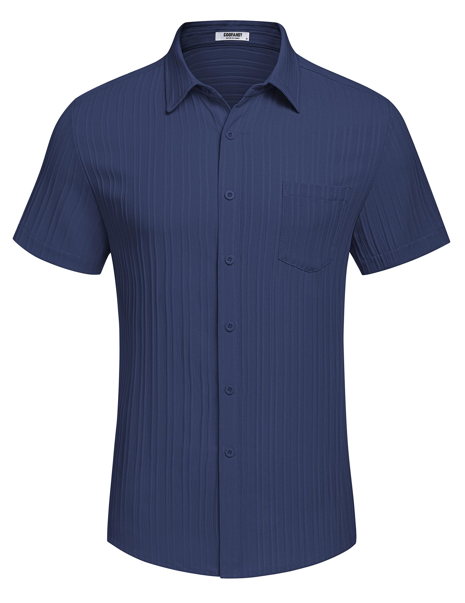 COOFANDY Chemise décontractée boutonnée à manches courtes pour homme, chemise de plage d'été texturée avec poche