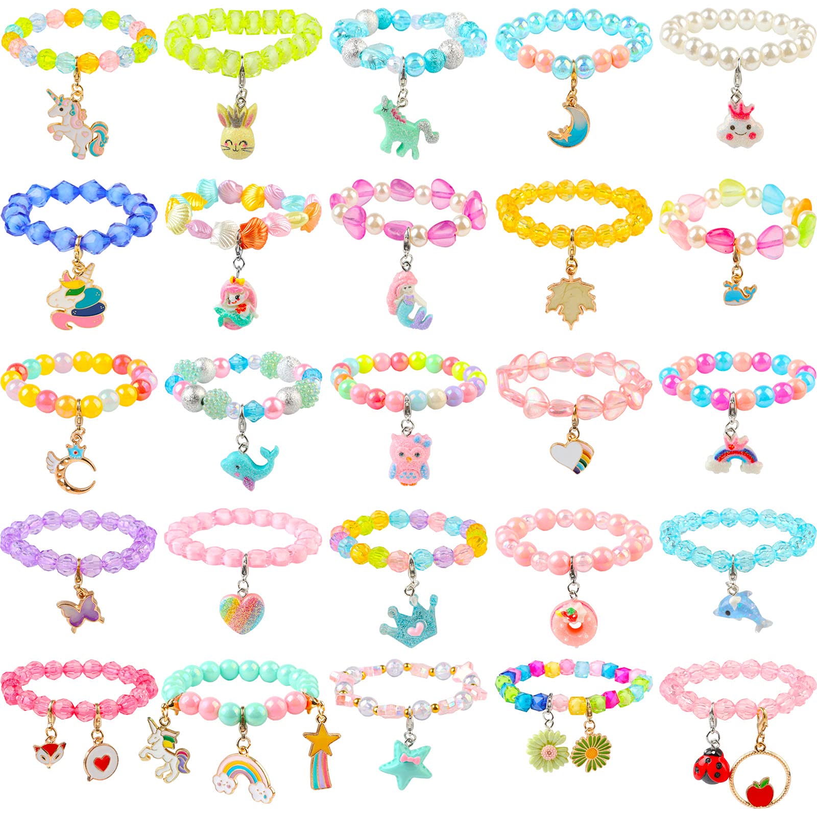 Pulseras para niñas SOTOGO juego de 55 piezas de cristal colorido con abalorios de arco iris 8