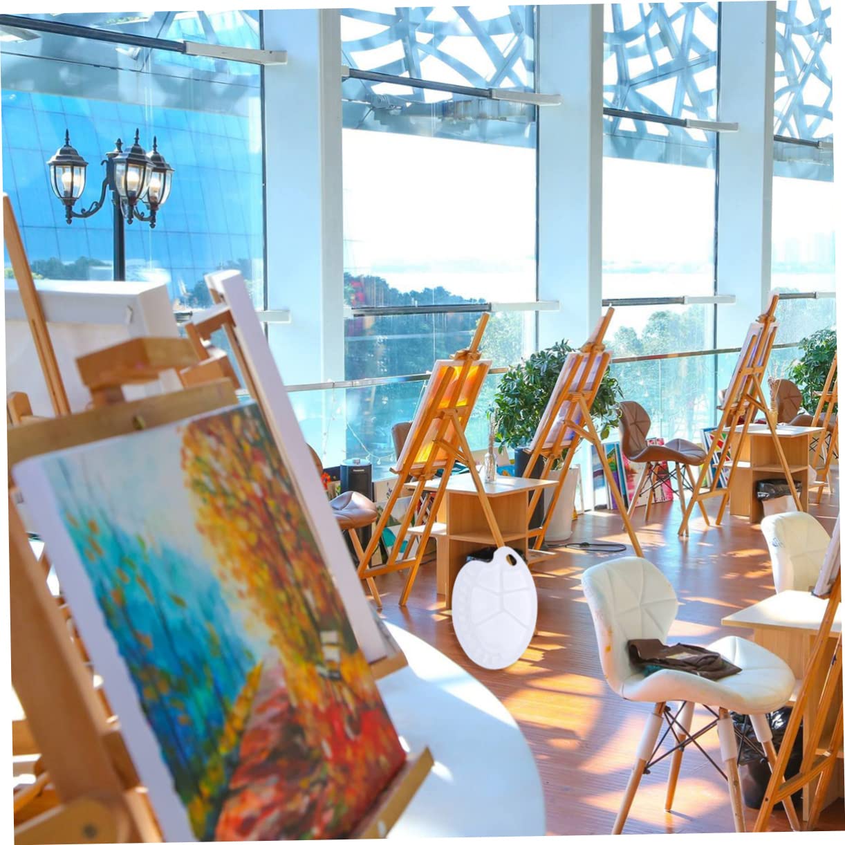 Housoutil Paint Tray with Thumb Hole Multi Functional Watercolor Palette for Nail Art DIY Supplies for Beginners and Artists