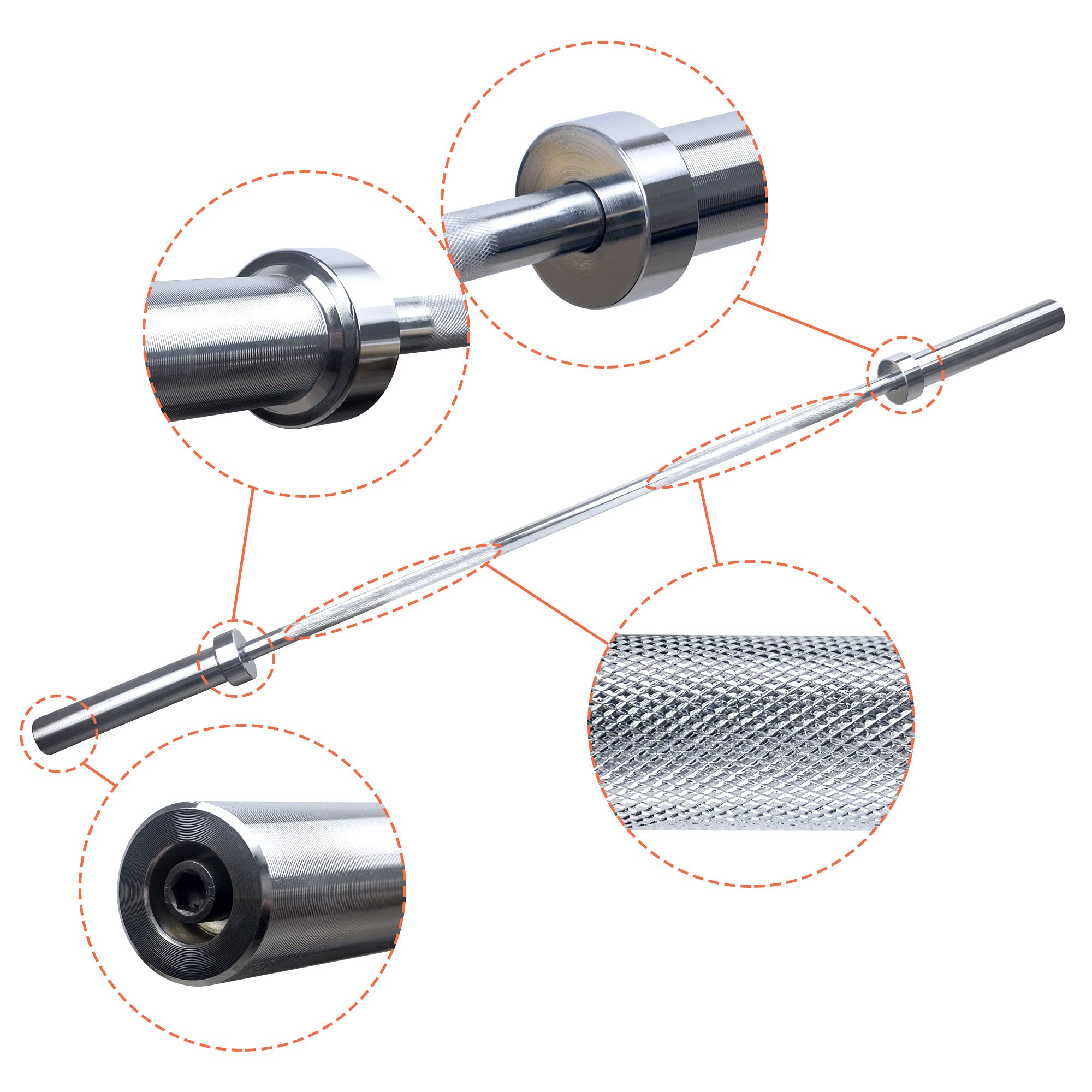 Kendal Olympic Barbell Bar Weight Bar with Two Spring Collars, Solid Iron Workout Barbell Weight Straight Weightlifting Bar for Home Fitness Exercise Equipment (6 FEET)