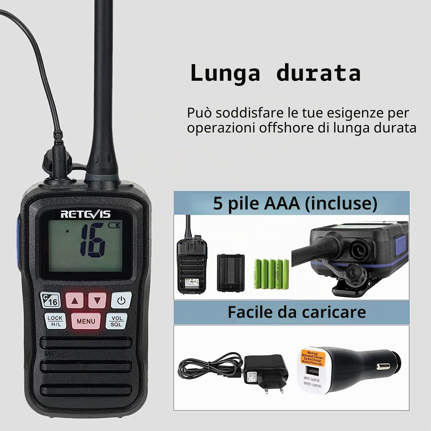 Retevis RM01 Radio VHF Marino Portatile, Radio Impermeabile IP67, Vibrazione, Galleggiante 88 Canali, Radio Marina con Microfono per Kayak, Pesca, Nautica