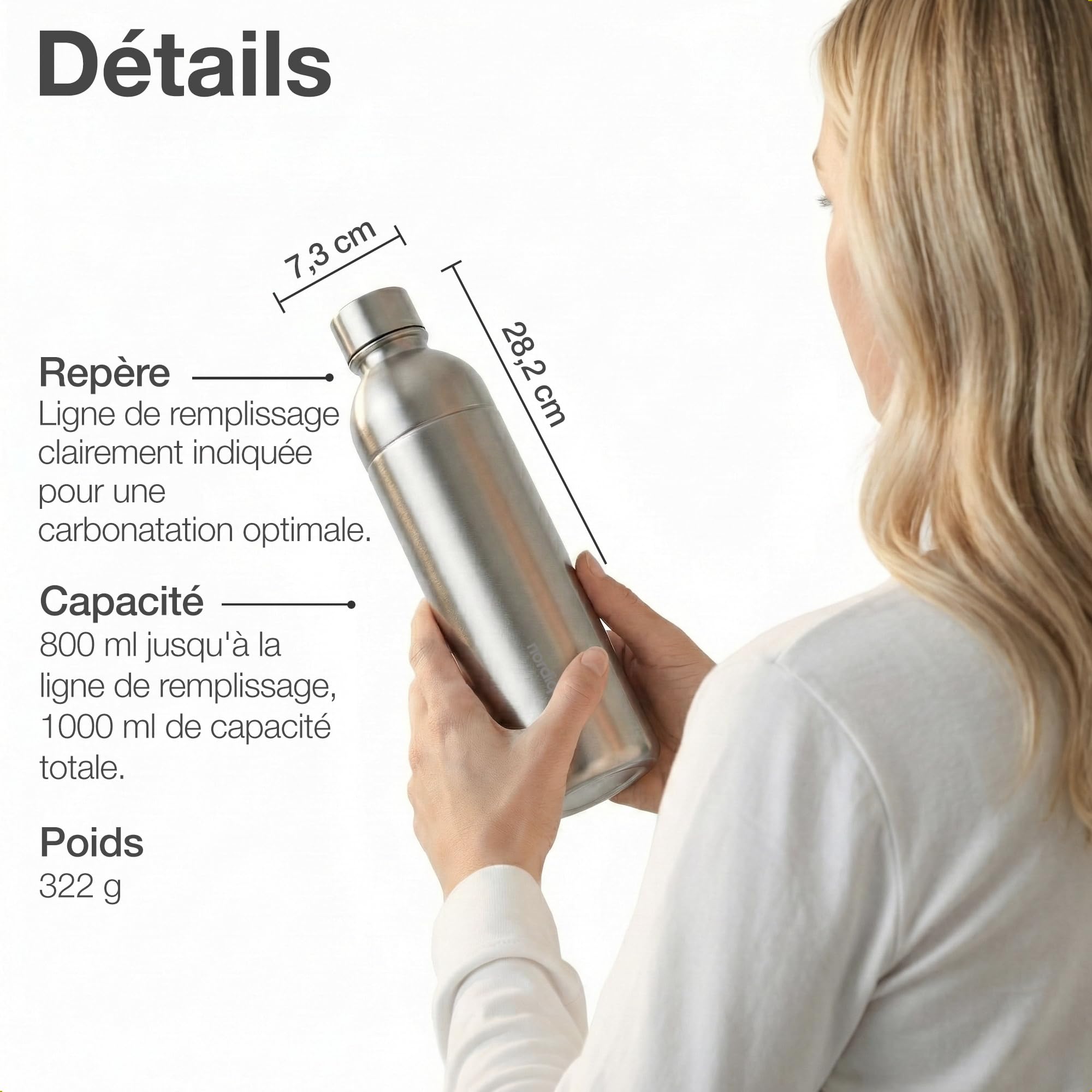 Bouteille Inox 1L | Compatible avec Aarke Carbonator 3, SodaStream Duo & Bouteilles Plastique | Pas pour Crystal & Jet | Sans date d'expiration | Sans plastique | 2x Inox