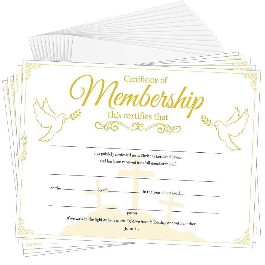 Amazon.com: Church Membership Certificate with Envelopes 15 Pcs Gold Foil Certificate of Membership Cards Christian Religious Membership Recognition Certificate 11 x 8.3 Inch : Office Products amazon-com-church-membership-certificate-with-envelopes-15-pcs-gold-foil-certificate-of-membership-cards-christian-religious-membership-recognition-certificate-11-x-8-3-inch-office-products