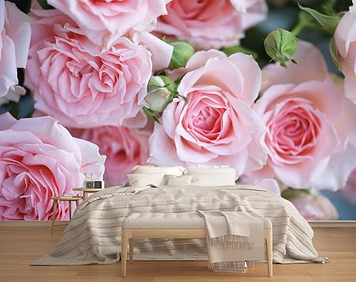 MFWFM Soft Pink Roses Wall Mural Wallpaper for Bedroom Living