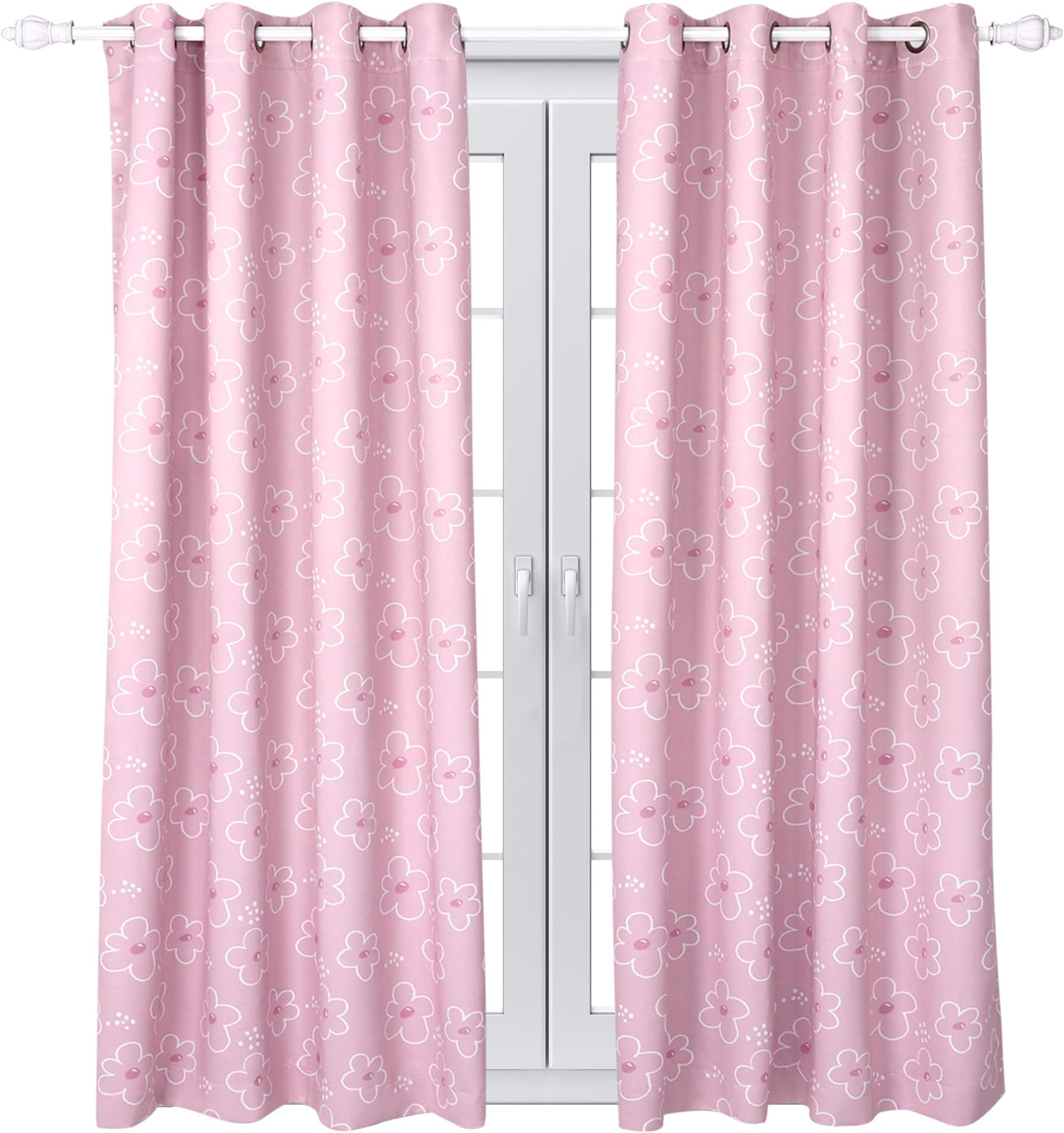 TILLYOU Curtains for Kids Bedroom, Blackout Window Treatment Curtain with Grommet, Thermal Insulated Room Darkening Curtain for Boys Girls Set of 2 Panels (Pink, 52W X 84L Inches)