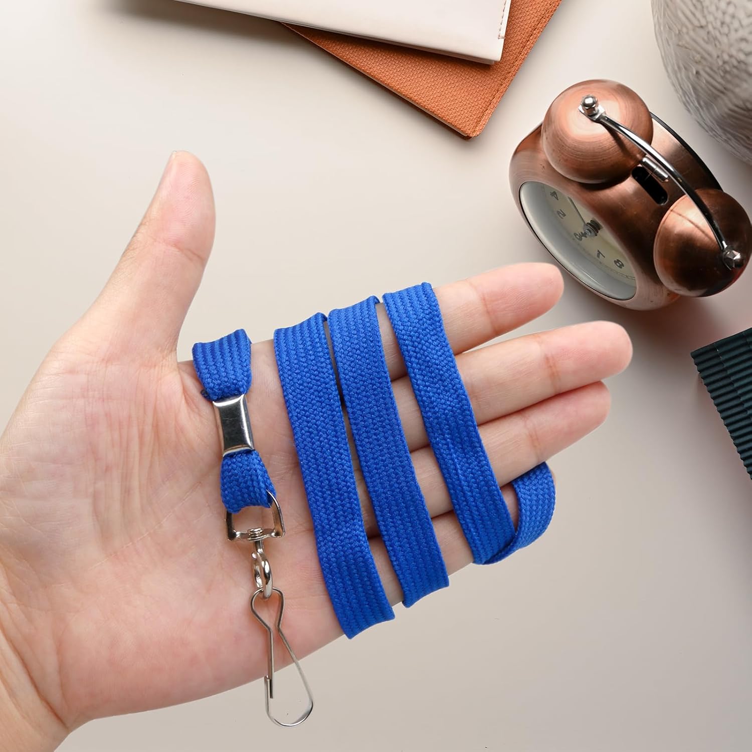 100 Pack Blue Lanyards for ID Badges Bulk, Flat Lanyard With Swivel J-Hook Clip for Office, School - Image 3
