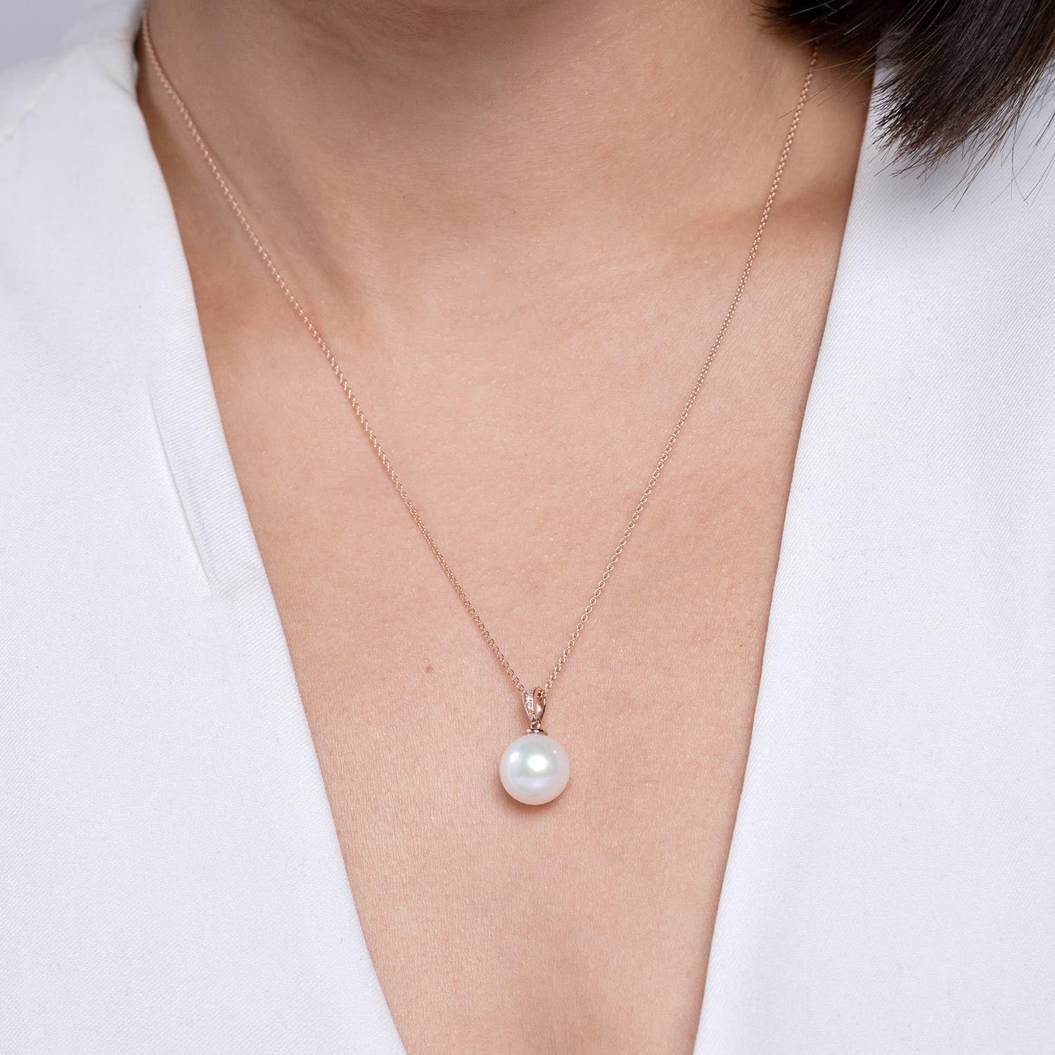 Angara Freshwater Pearl Solitaire Pendant for Women | Round Freshwater Cultured Pearl Diamond Pendant Necklace in 14K Solid Gold/Silver With 18" Chain | June Birthday, Gemstone Jewelry Gift - Image 3