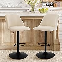 COLAMYHOME Set of 2 Swivel Adjustable Bar Stools, Upholstered Counter Height with Full Backrest, Breathable Fabric for Kitchen Island, Beige
