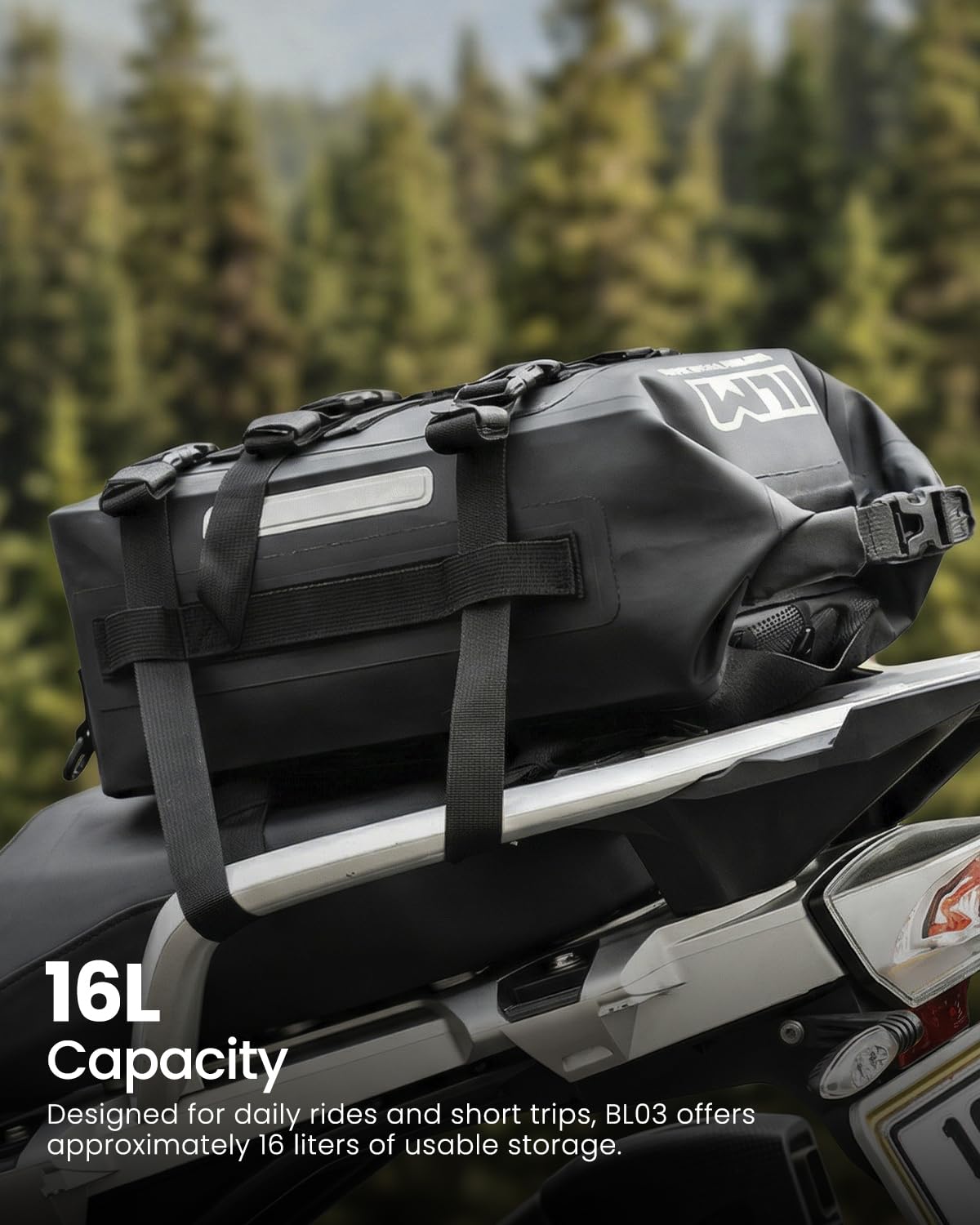ILM Bolsa Moto 16 L Impermeable Bolsa para Barra de Protección Alforjas Moto PVC 600D Negro para Motos y Bicicletas Modelo BL03