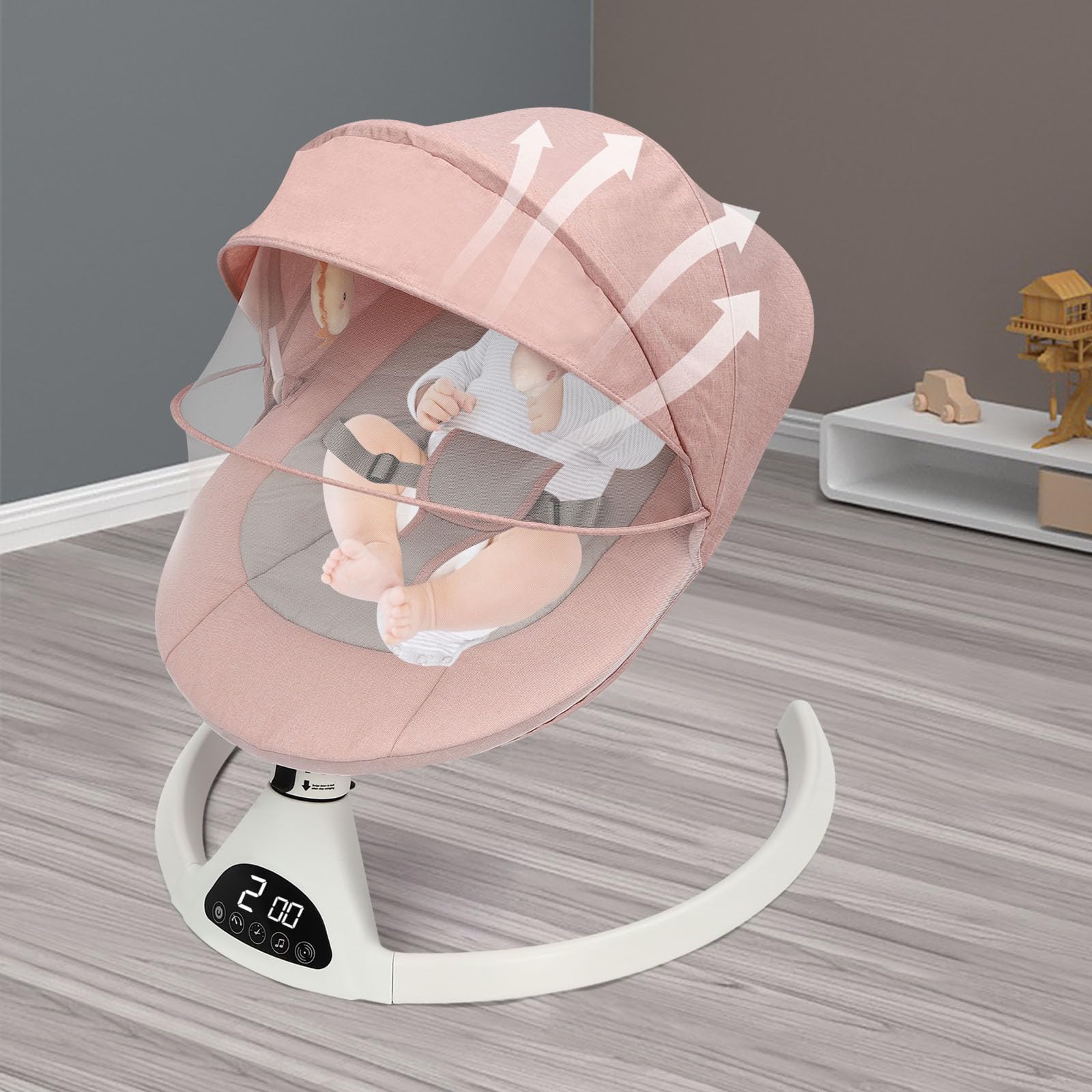 Elektrische Babywippe mit Bluetooth, für Babys von 0 bis 12 Monaten | 5 Schaukelstufen, integrierte Lieder und Bluetooth-Funktion, Timer-Funktion inklusive Fernbedienung und Moskitonetz