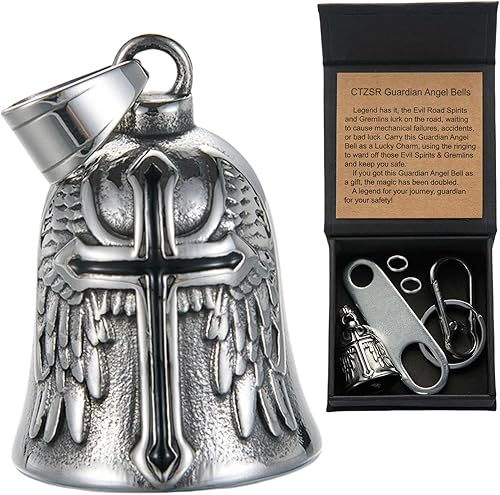 Campana de motocicleta con dije de ángel de la guarda, resistente a la intemperie, campanas Gremlin de buena suerte con caja de regalo, tarjeta de