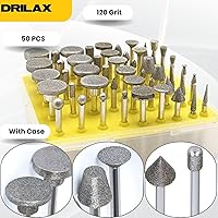 Vista 2 de Drilax 50 piezas de brocas rotativas de diamante, herramientas de tallado de piedra de precisión, herramientas de tallado de roca de grano 120