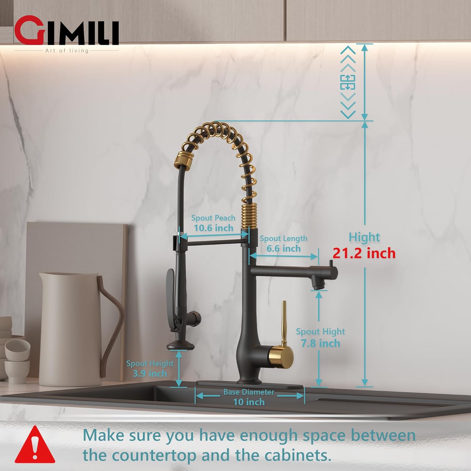 GIMILI Matte Black Pot Filler with CommerciaI Black and Gold Kitchen Faucet