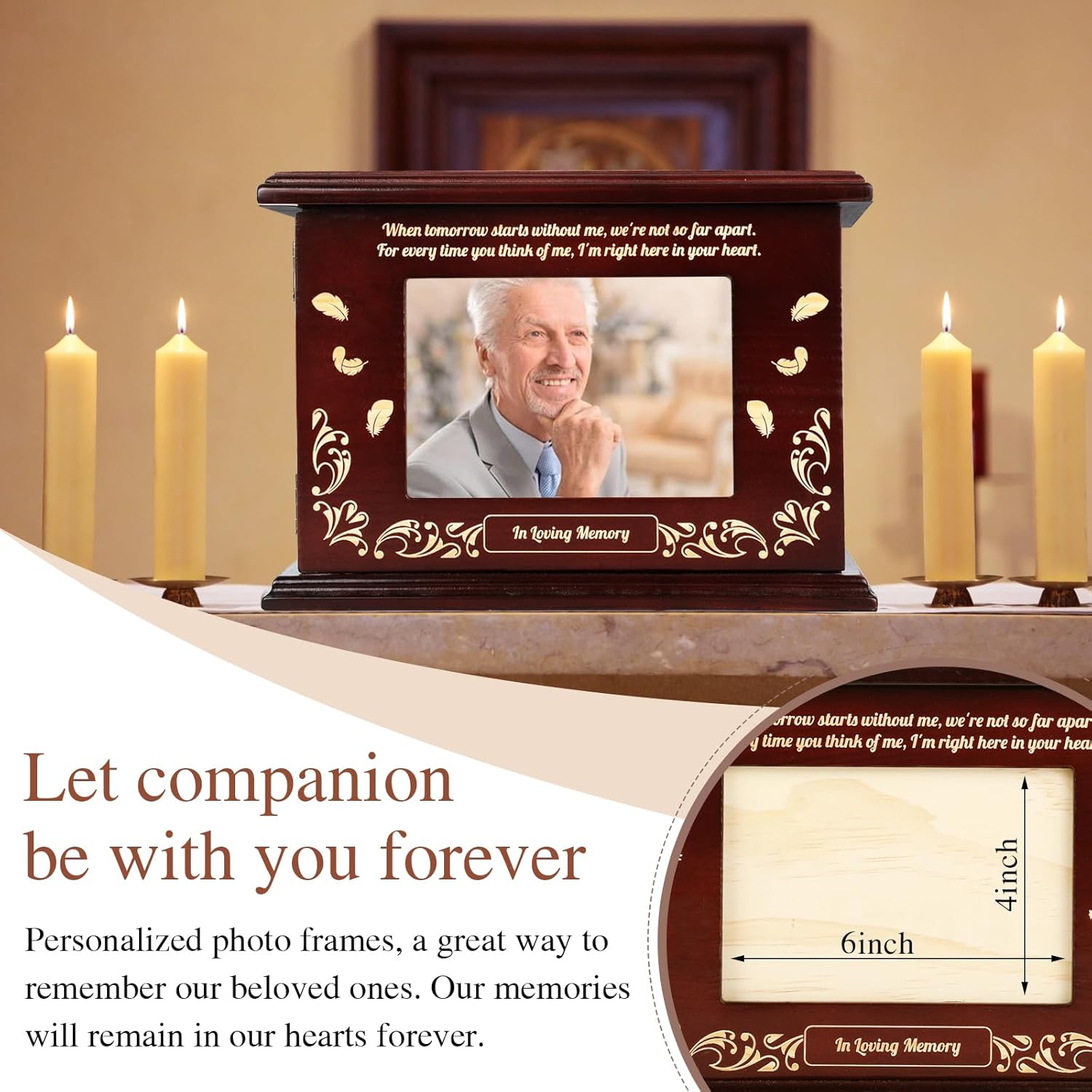 Cremation Urns for Human Ashes Adult Male or Female, Solid Walnut Adult Cremation Urn with Engraved Memorial Panel, Gender-Inclusive Funeral Holds 280 LBS（Angel's Wings） - Image 3