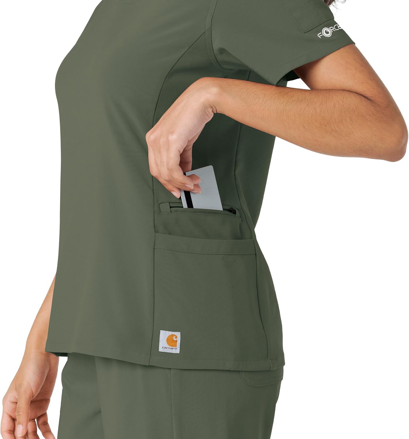 Carhartt Force Cross-Flex Scrubs for Women, Knit Panel Scrub Top - Olive, XL - Image 9