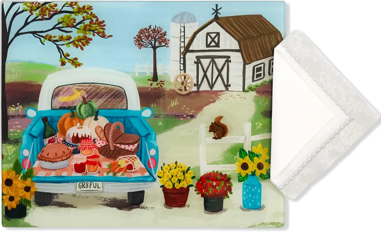 Fall Decor Decorative Glass Kitchen Cutting Board: Contemporary Pumpkin Spice with All Your Seasonal Treats (Pumpkin Spice)