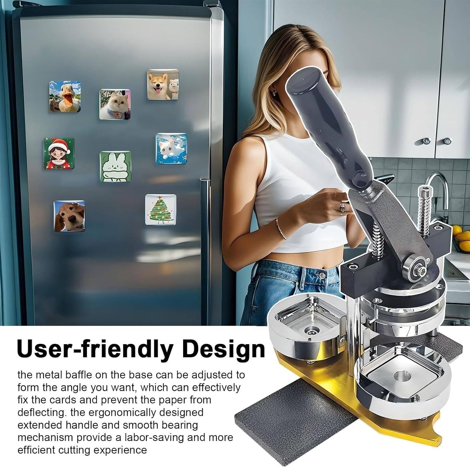 WLYPE Badge Press, 50 * 50mm Fridge Magnet Button Badge Making, Professional Metal Badge Maker + Paper Cutter + 100pcs Component, for Advertising Gift Making Machine