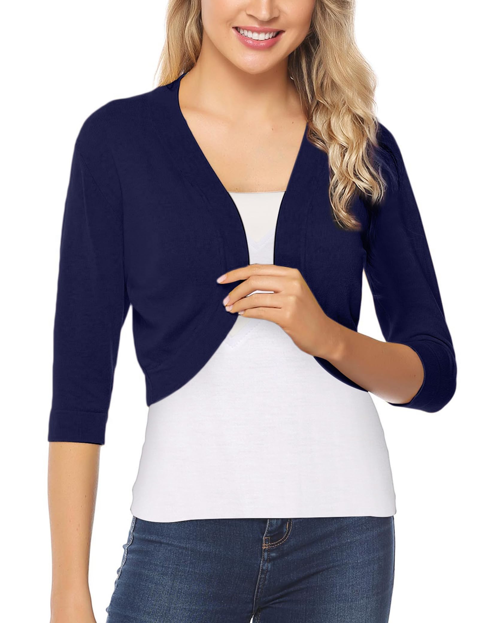 Gyabnw Bolero Damen 3/4 Ärmel Jacke Elegant Damen Cardigan Strickjacke Kurz Tops Jäckchen Oberteile